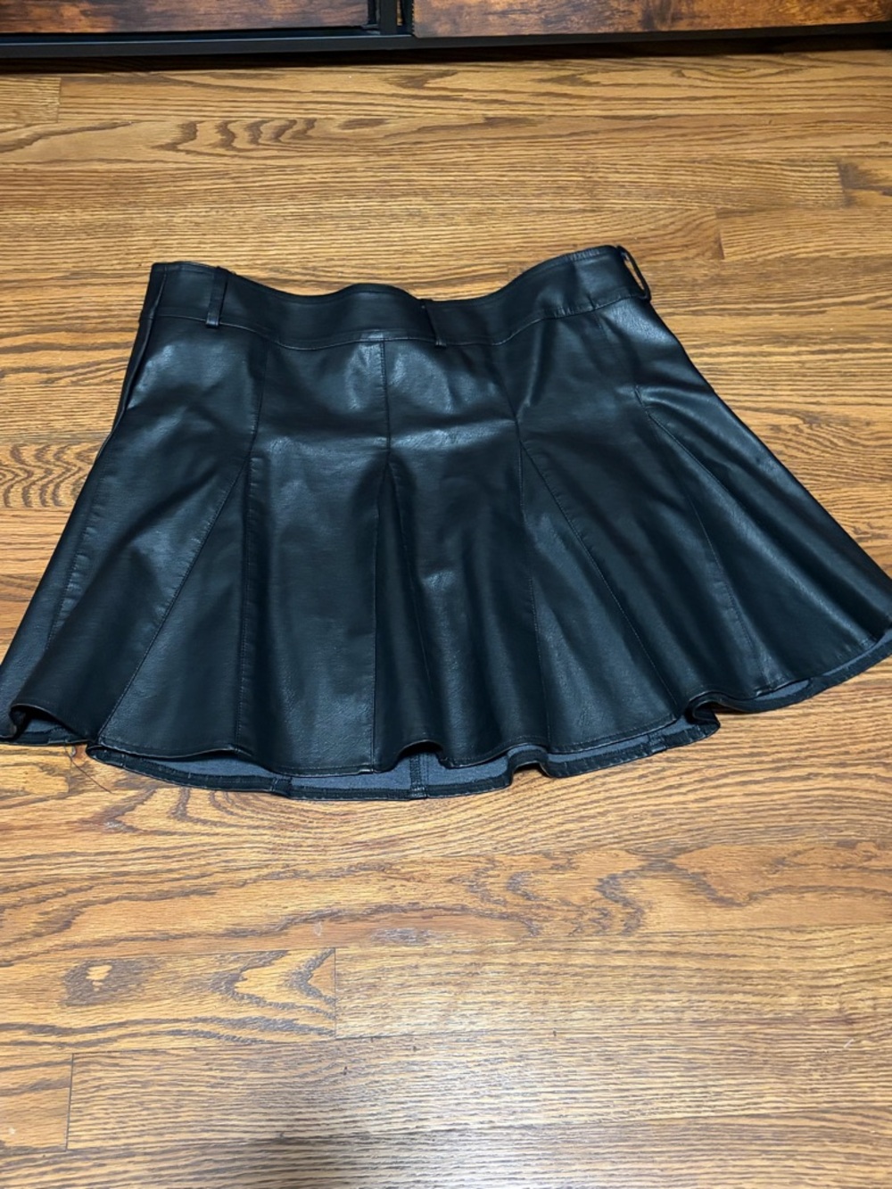 Black Faux Leather Pleated Mini Skirt Hidden Skort Size XL